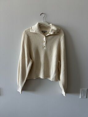 J. Crew Cream Button-Detail Ribbed Turtleneck Sweater